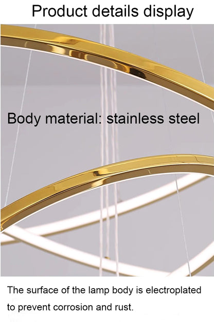 Ring lamp LED chandelier dining room bedroom duplex floor living room large chandelier staircase loft stainless steel chandelier