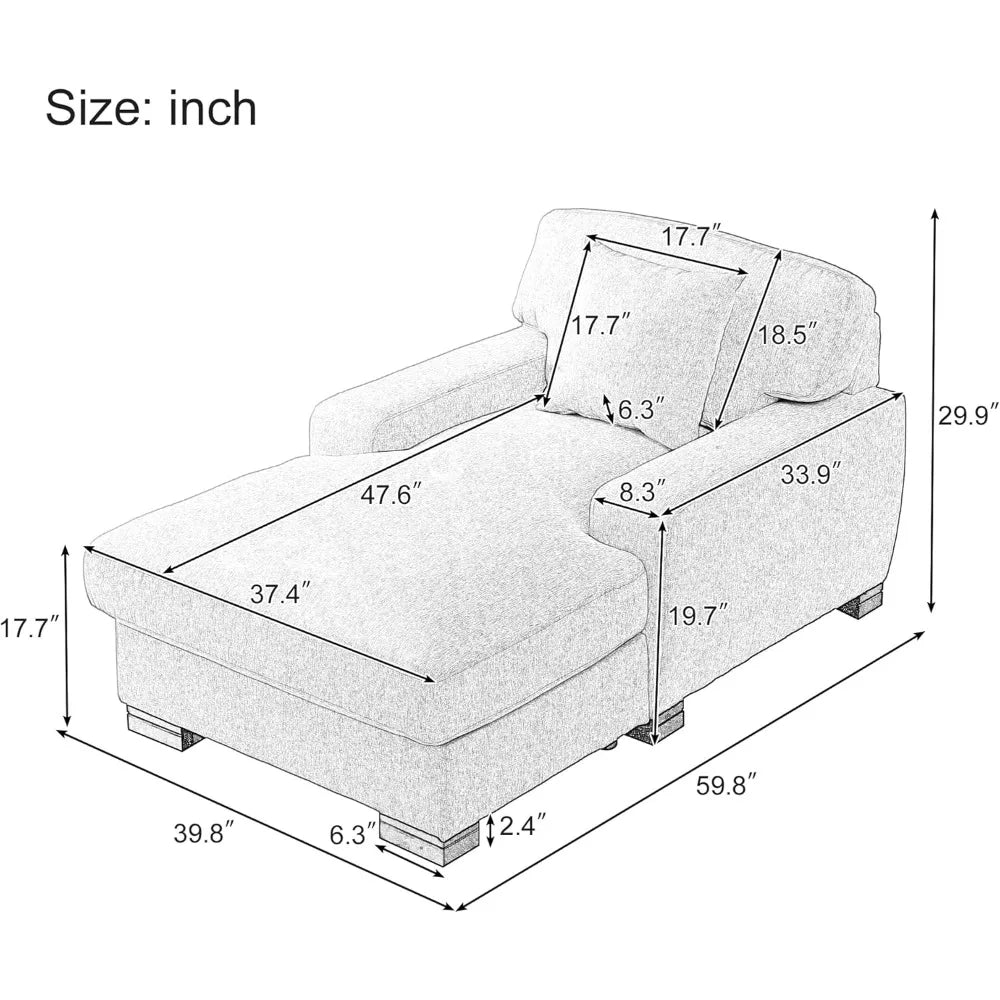 Modern Mid-Century Indoor Oversized Chaise Lounger Comfort Sleeper Sofa with Pillow and Soild Wood Legs, Velvet, Cream