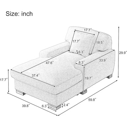 Modern Mid-Century Indoor Oversized Chaise Lounger Comfort Sleeper Sofa with Pillow and Soild Wood Legs, Velvet, Cream