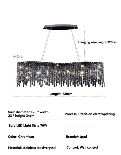 Italy Designer Luxury Chrome Chandelier K9 Crystal for Dining Room Hotel Hall Villa Bar Round Long  Hanging Light Fixture Decor