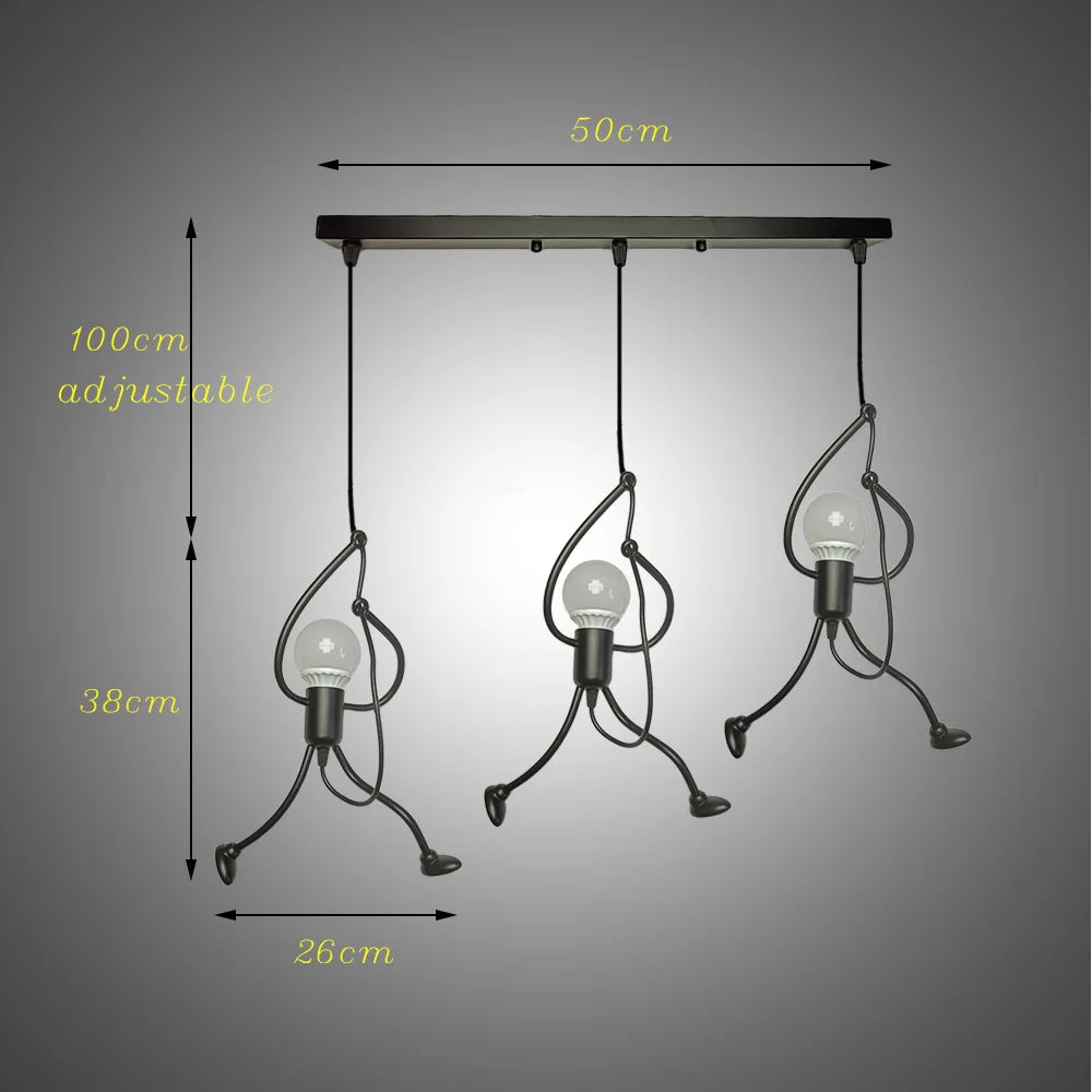 Pendant Lights Nordic Little Iron Man Hanging Lamp Retro Loft Lighting for Children's Room Kitchen Restaurant Coffee Bar Home