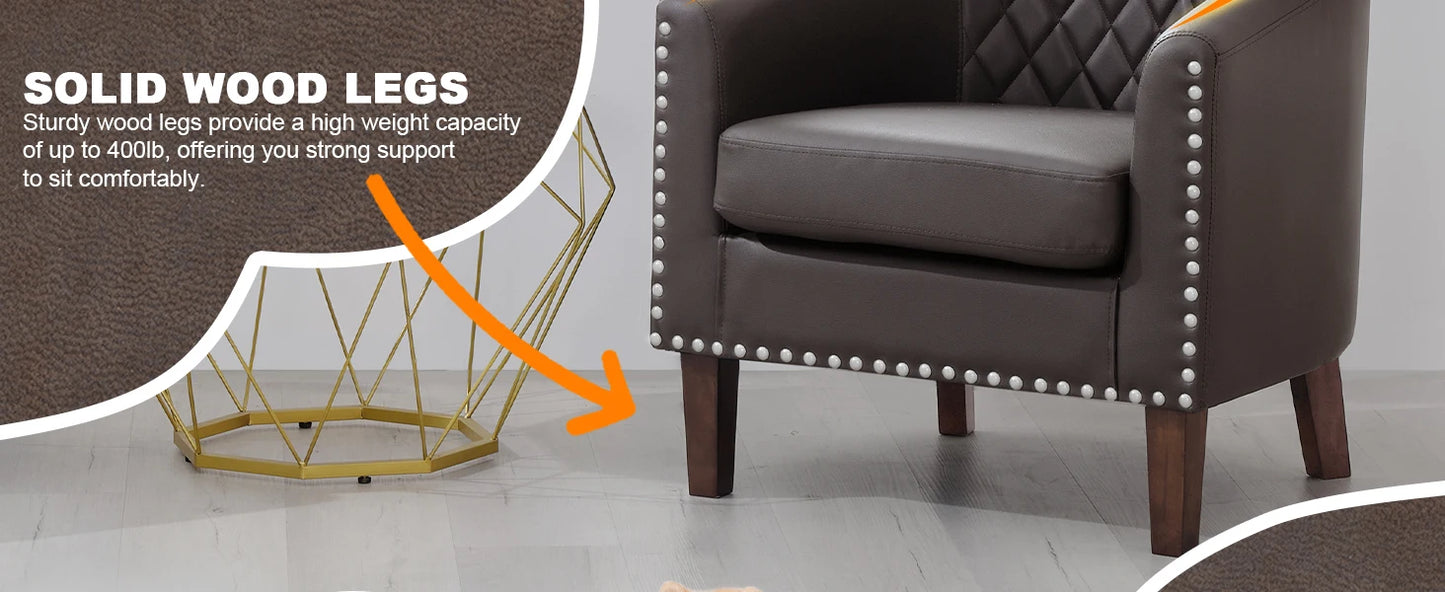 Comfy Accent Chair, Faux Leather Living Room Chairs Club Chair with Cushion, Nailhead Trim and Diamond Mesh Backrest