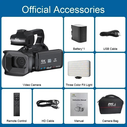 6K Ultra HD Professional Video Cameras for Photography 18X Digital Zoom YouTube Live Streaming Camcorders 64MP Vlogging Recorder