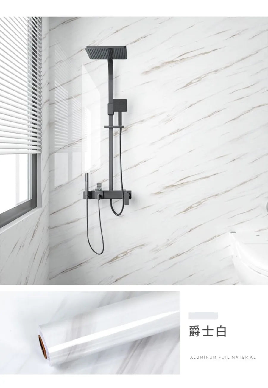 Foil Marble Self Adhesive Waterproof Wallpaper for Bathroom Wall Deocr Kitchen Oil Peoof High Temperature Resistance Stickers