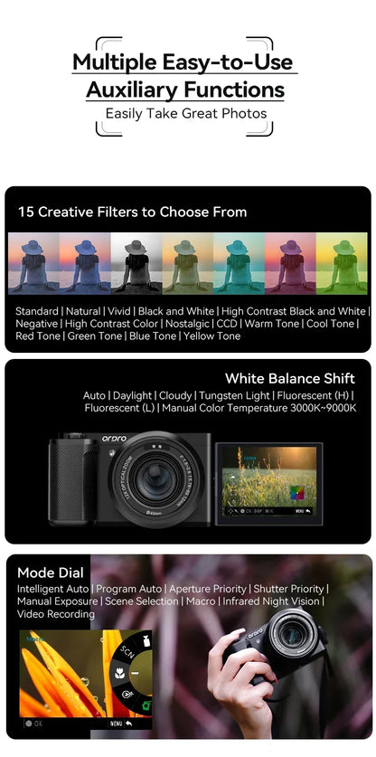 Digital Camera 3.2inch G730 12X Optical Zoom Compact Camera | 4K 60FPS Video, Sony CMOS Sensor & IR Night Vision