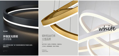 Modern LED pendant lights suitable for bedrooms, living rooms, and dining rooms. Circular ceiling chandelier, home lighting.