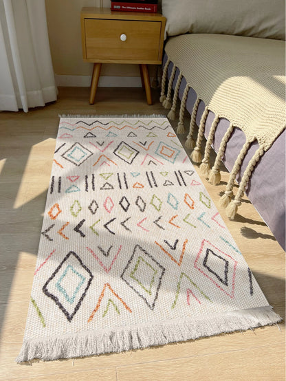 Handwoven cotton linen carpet retro Bohemian style square bedside geometric floor mat living room home decoration Bohemian manda