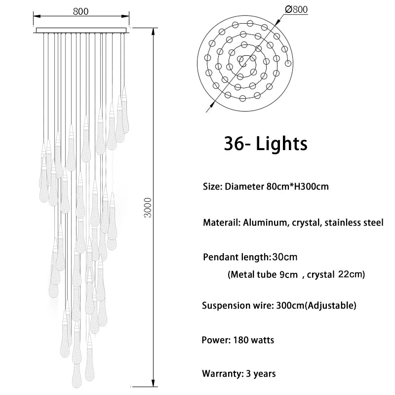 Modern crystal light chandelier for staircase large gold drop design led cristal lamp long villa lobby hanging lighting fixture
