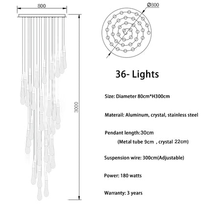 Modern crystal light chandelier for staircase large gold drop design led cristal lamp long villa lobby hanging lighting fixture