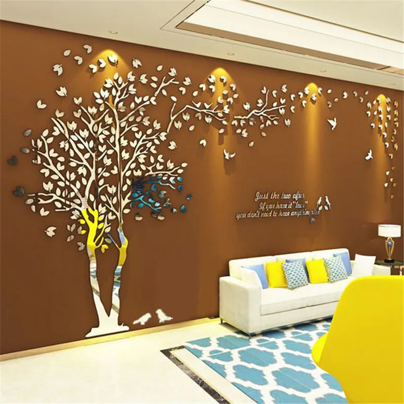 3D Mirror Tree Wall Sticker, Living Room Decals, DIY Acrylic Art, TV Background Wall Poster, Home Decoration, Bedroom Wallpaper