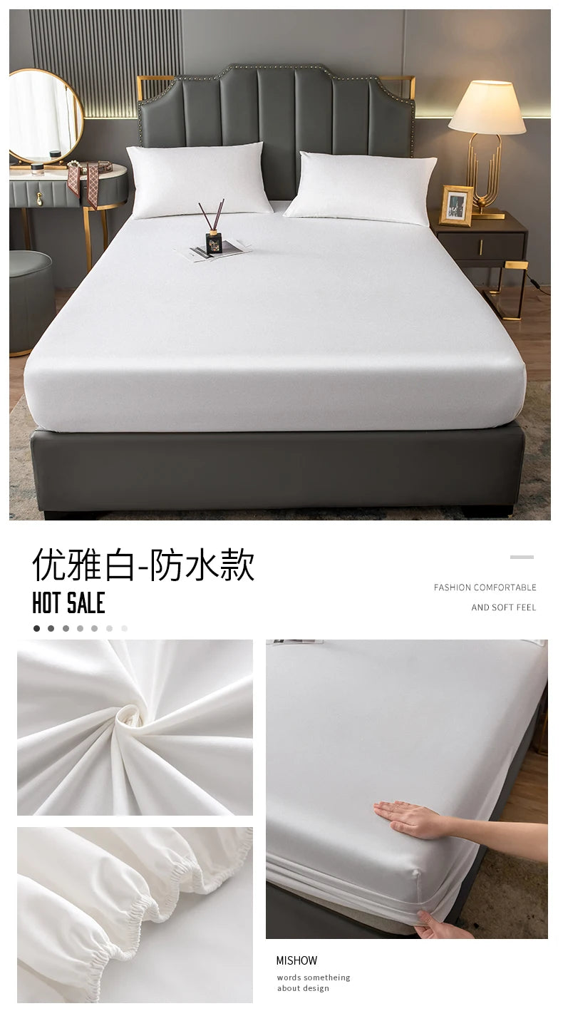 Waterproof Fitted Sheet Single Double Queen Size Mattress Cover Solid Color Fit Sheet 80x200 180x200 With Elastic Band Bed Sheet