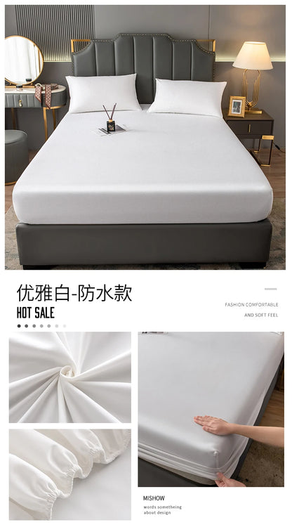 Waterproof Fitted Sheet Single Double Queen Size Mattress Cover Solid Color Fit Sheet 80x200 180x200 With Elastic Band Bed Sheet