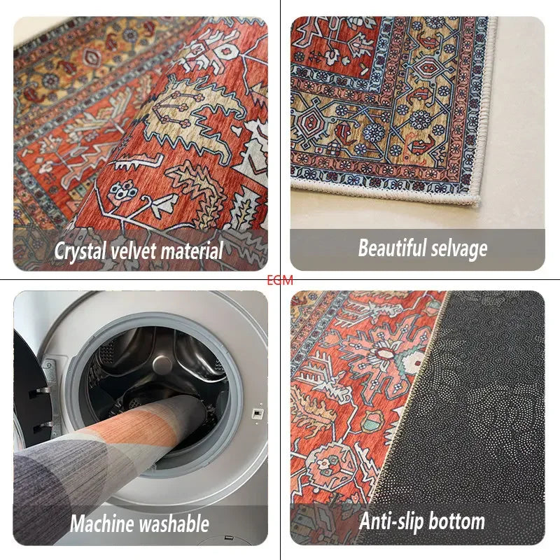 Vintage Persian Red Carpet Living Room High-end Luxury American Hairless Tea Table Rug Bedroom Bed End Anti-slip Large Area Mat