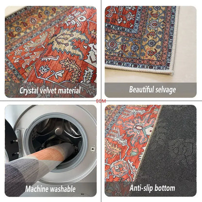 Vintage Persian Red Carpet Living Room High-end Luxury American Hairless Tea Table Rug Bedroom Bed End Anti-slip Large Area Mat