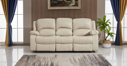 Power Reclining Bonded Leather Living Room Set Beige Sofa Loveseat Chair Easy Assembly Split Back Design