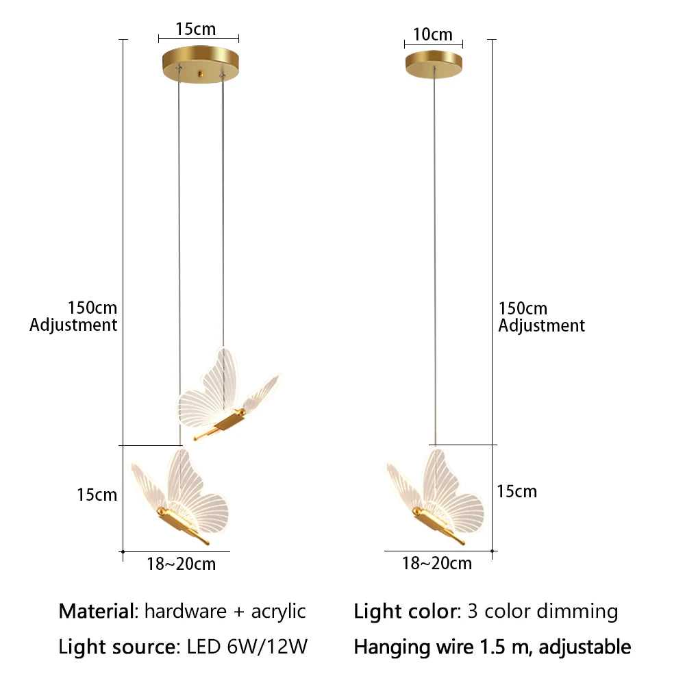 Butterfly Chandelier LED Ceiling Pendant Light Hanging Lamp Dining Living Room For Home Decora Indoor Lighting Bedroom Luminaire