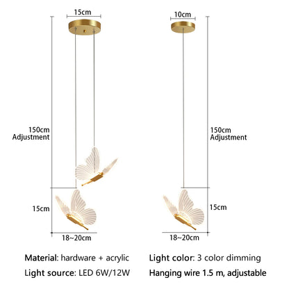 Butterfly Chandelier LED Ceiling Pendant Light Hanging Lamp Dining Living Room For Home Decora Indoor Lighting Bedroom Luminaire