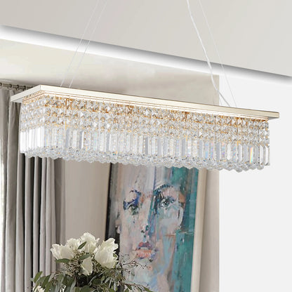 Modern Crystal Chandelier for Dining Room 8-Light  Rectangle Raindrop Chandelier Contemporary Rectangular Fixture Pendant Light