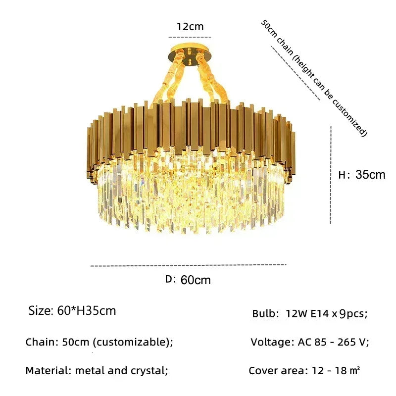 Light luxury golden luxury chandelier interior lighting hotel living room ceiling Led glossy lighting fixture crystal chandelier