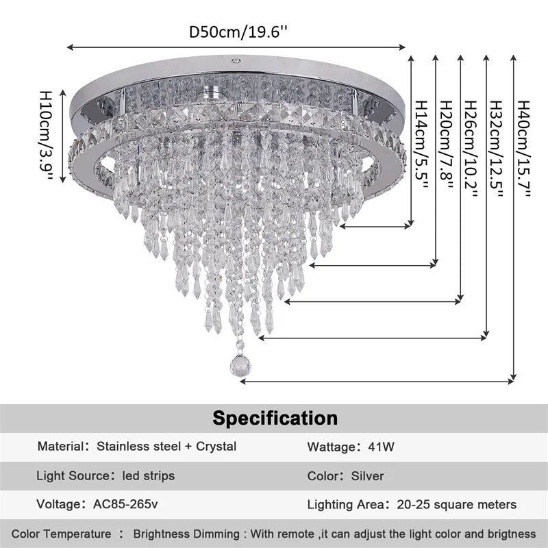 Luxury Crystal Modern LED Ceiling Chandelier Light Remote Dimming Round Ceiling Lamp for Home  Decoration Indoor Hanging Lamps