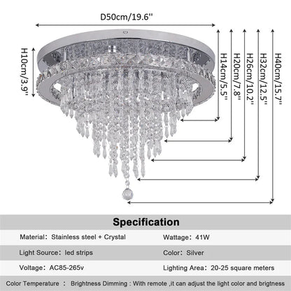 Luxury Crystal Modern LED Ceiling Chandelier Light Remote Dimming Round Ceiling Lamp for Home  Decoration Indoor Hanging Lamps