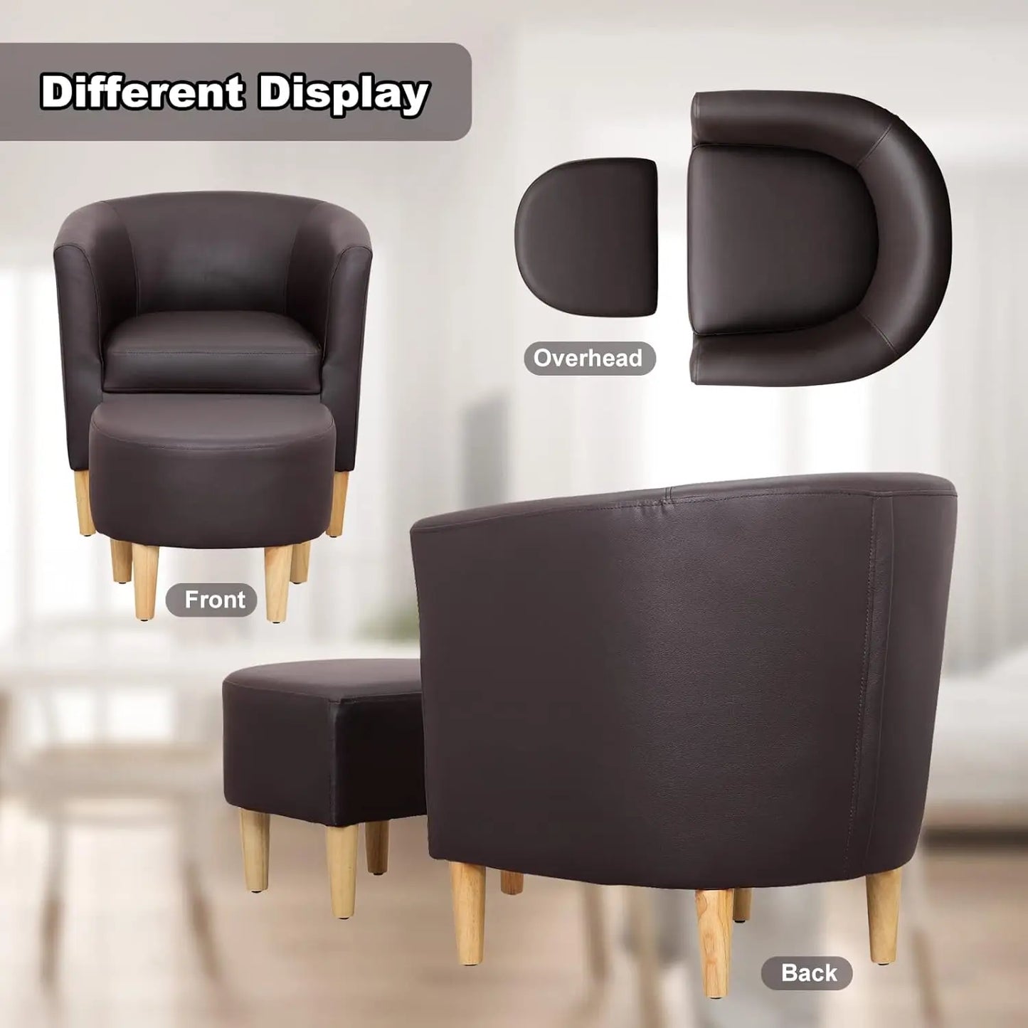 Accent Chair, Sherpa Chair White Fluffy Chair Teddy Barrel Chair with Ottoman Comfy ArmChair Footrest Set