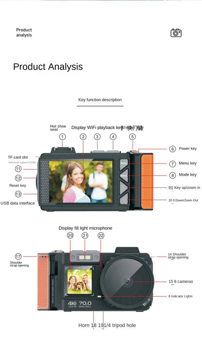 D100 4K HD 70 Million DSLR Digital Camera Recording Function, Supports WIFI, Night Camera Function, Autofocus Digital Camera