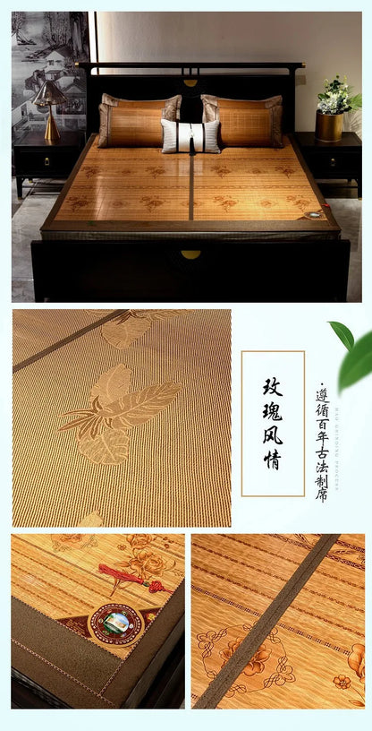 Summer carbonized bamboo mat dormitory cool mattress double-sided foldable straw mat cool mat bamboo and wood grain mat