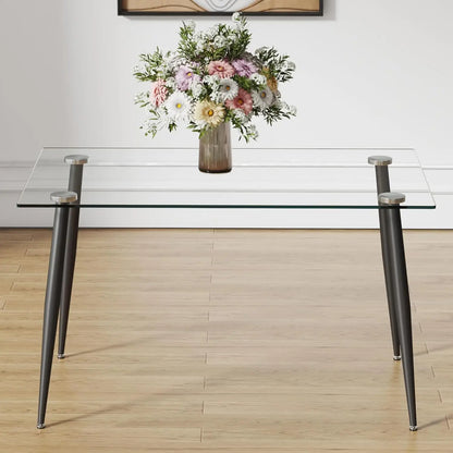 Glass Dining Table Set for 4,5 Piece Dining Table and Chairs Set，Modern Kitchen Dining Room Table with 4 Black PU Leather