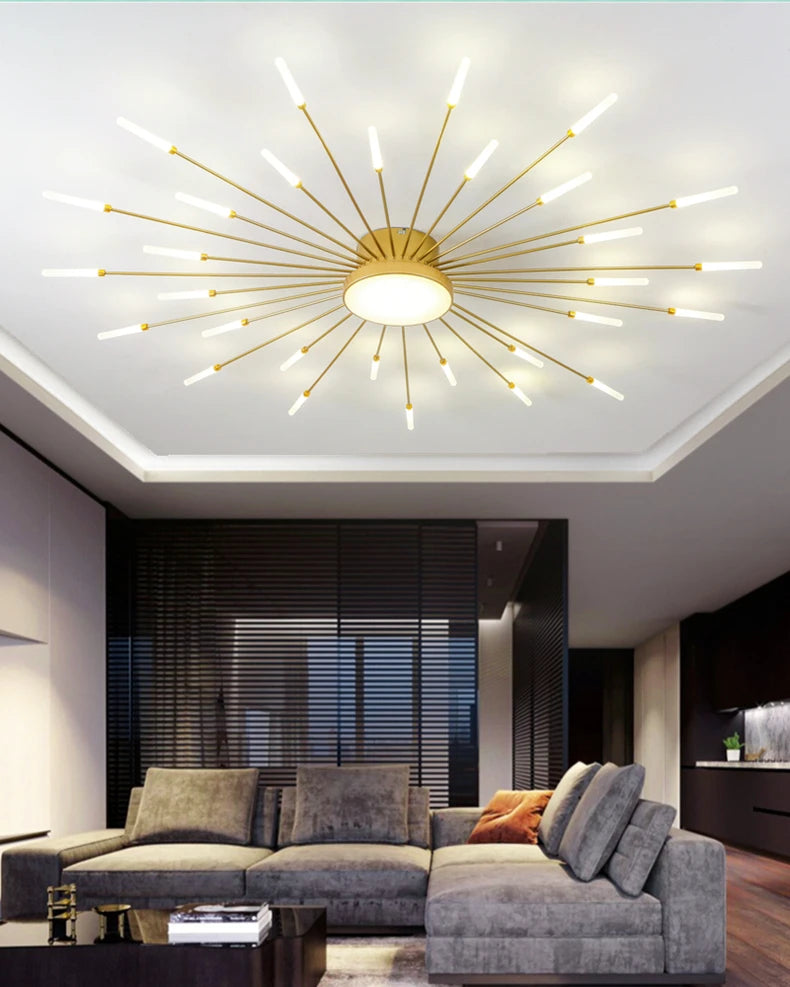 Led Firework Chandelier Dimmable For Living Room Bedroom Milk Yellow Ceiling Chandelier Dining Room LED Ceiling Lamp With Remote