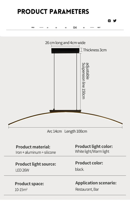 Pendant Light Nordic Chandelier Interior Décor Strip Curved Bridge LED Hanging Lamp Bedroom Living Room Home Lighting Fixtures