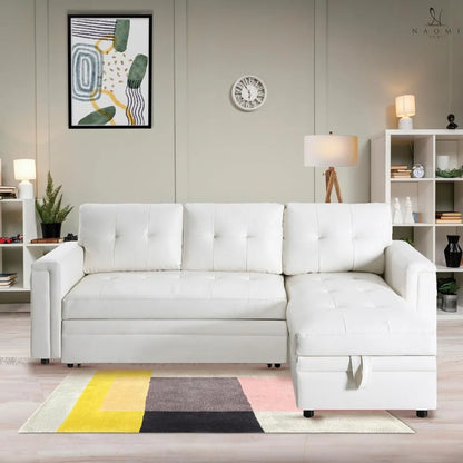 Sofa Beds, with USB Ports-L-Shaped Couch Convertible Pull-Out Bed,Timeless Design,Sturdy Construction, Air Leather Sofas