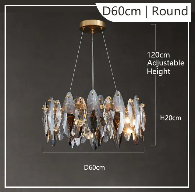 Modern Grey Clear Crystal Chandelier Light Luxury LED Lamp Fixture For Living Dining Room Winfordo Lighting
