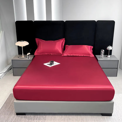 Rayon Satin Waterproof Fitted Sheet Silky Solid Color Bed Sheet Elastic Band Sheets Smooth Bedsheet Mattress Cover