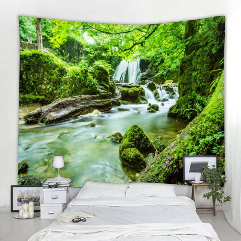 Green jungle tapestry beautiful natural forest large wall hanging hippie bohemian mandala wall art home decoration 8 sizes