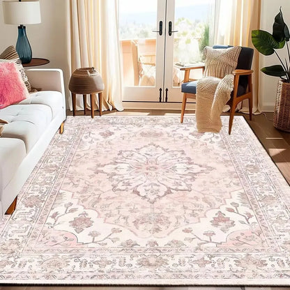 VIKAMA Boho Luxury Floral Loop-Pile Carpet - Chic Bohemian Area Rug for Living Room & Bedroom, Durable Non-Slip Mat Home Decor