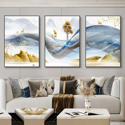 3 Nordic Luxury Ribbon Abstract Wall Art Landscape Modern Poster Print Picture Living Room Home Decorative Painting