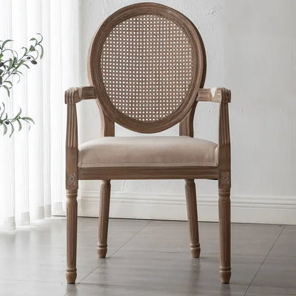 Retro Rattan Dining Chair Solid Wood French Chair Mobile Cafe Floor Modern American Country Leisure Chairs Home Furnitures