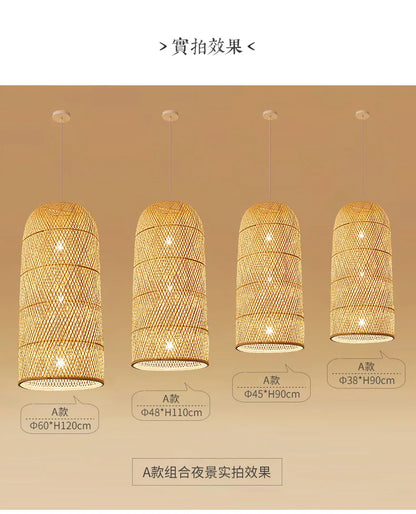 Zen Bamboo Chandelier New Chinese Lantern Hotel Chinese Style Restaurant Restaurant Bamboo Artwork Duplex Staircase Long Chandel