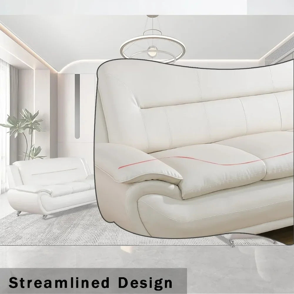 Creamy White Leather Couches for Living Room, Sectional Sofa Living Room Furniture Sets, Sofa and Loveseat Set, Sofa Couch Set