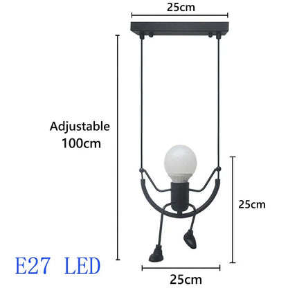 Pendant Lights Nordic Little Iron Man Hanging Lamp Retro Loft Lighting for Children's Room Kitchen Restaurant Coffee Bar Home