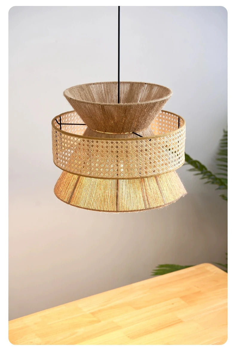 Vintage Wabi Sabi Chandelier Handmade Hemp Rope Pendant Light for Restaurant Bar Cafe Dining Room Led Rattan Lamp