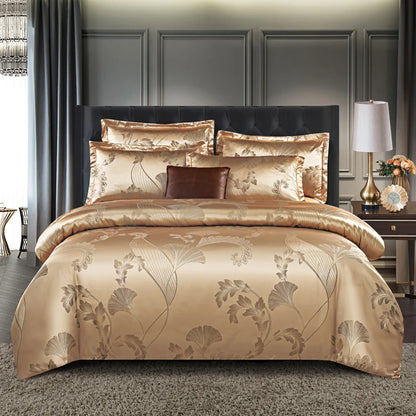 Floral Jacquard Satin Duvet Cover Set Queen 3 Piece Luxury Silk Like Bedding Comforter Covers with Zipper Closure & Corner Ties