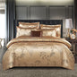 Floral Jacquard Satin Duvet Cover Set Queen 3 Piece Luxury Silk Like Bedding Comforter Covers with Zipper Closure & Corner Ties