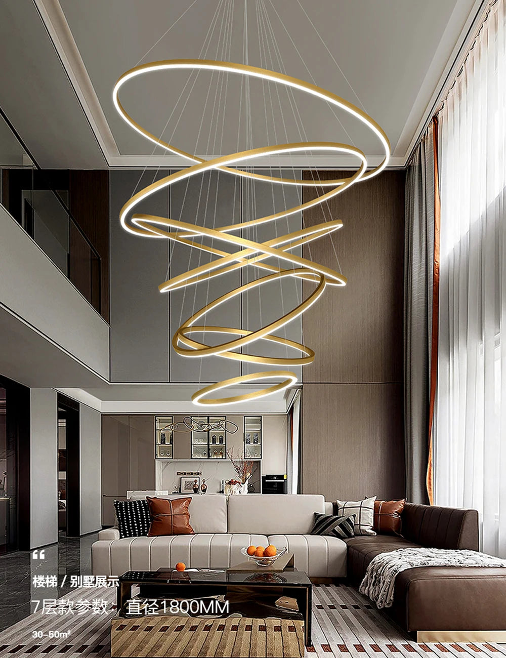 Modern LED pendant lights suitable for bedrooms, living rooms, and dining rooms. Circular ceiling chandelier, home lighting.