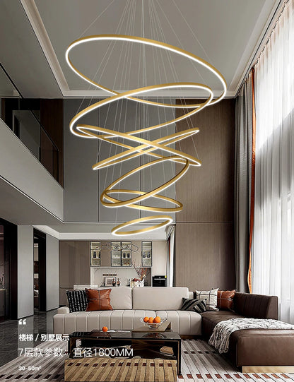 Modern LED pendant lights suitable for bedrooms, living rooms, and dining rooms. Circular ceiling chandelier, home lighting.
