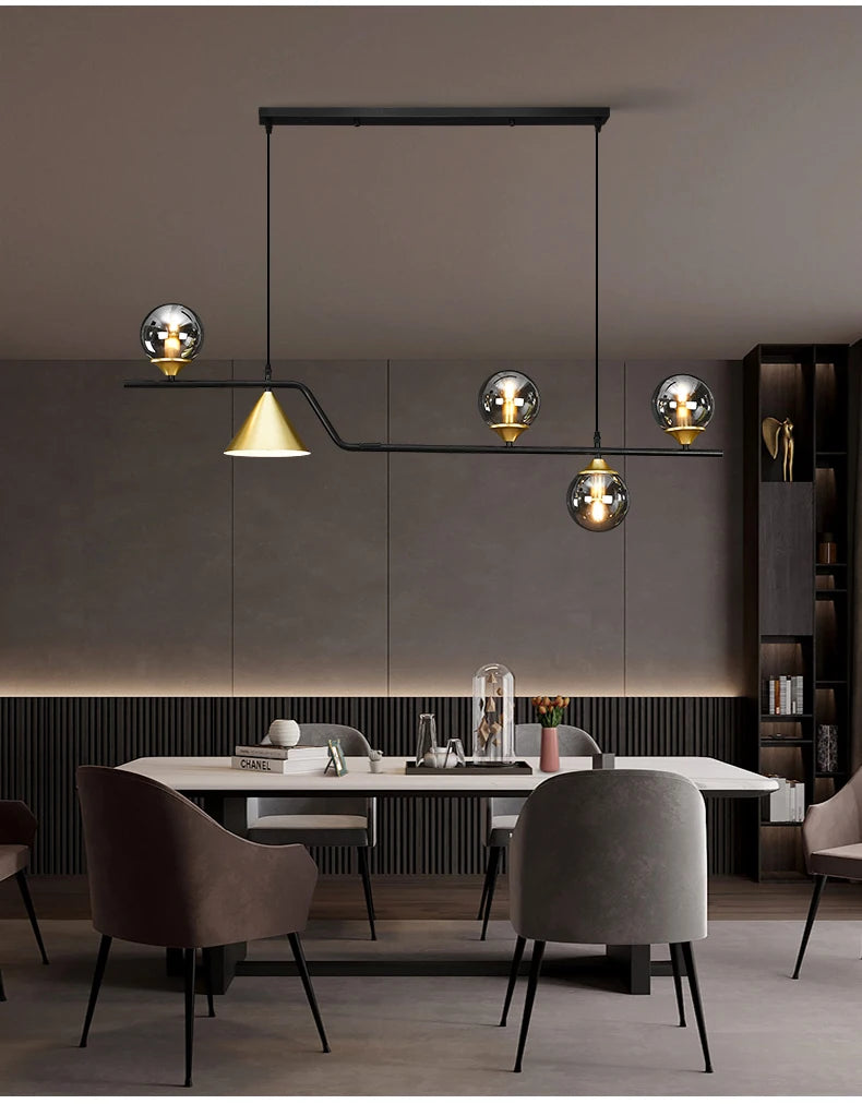 Nordic Black LED Chandelier For Living Room Kitchen Modern Home Indoor Ceiling Lighting Fixtures Glass Ball E14 Hanging Lamps