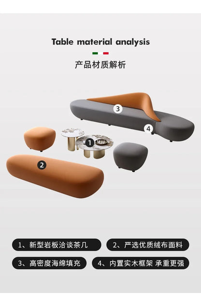 Beige Living Room Sofa European Nordic Sectional Curved Lounge Chaise Couch Puffs Double Lazy Italian Divano Soggiorno Furniture