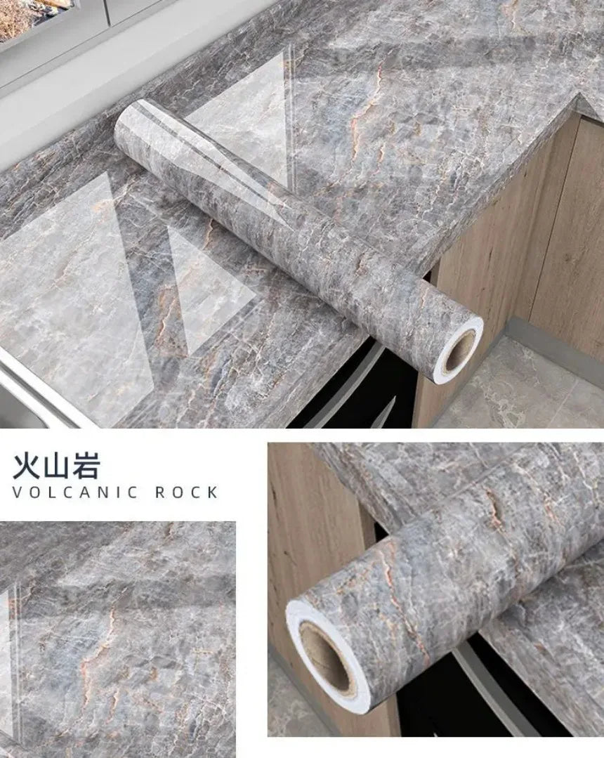 80cm Width Oil Proof Wall Stickers Waterproof Foil Wallpaper Marble Self Adhesive Mould Proof Sticker for Kitchen Bathroom Decor