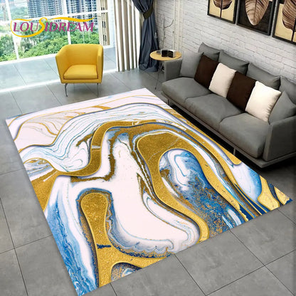 3D Colour Gold Nordic Marble Splendid Area Rug,Carpet for Home Living Room Bedroom Sofa Doormat Kitchen Decor,Non-slip Floor Mat
